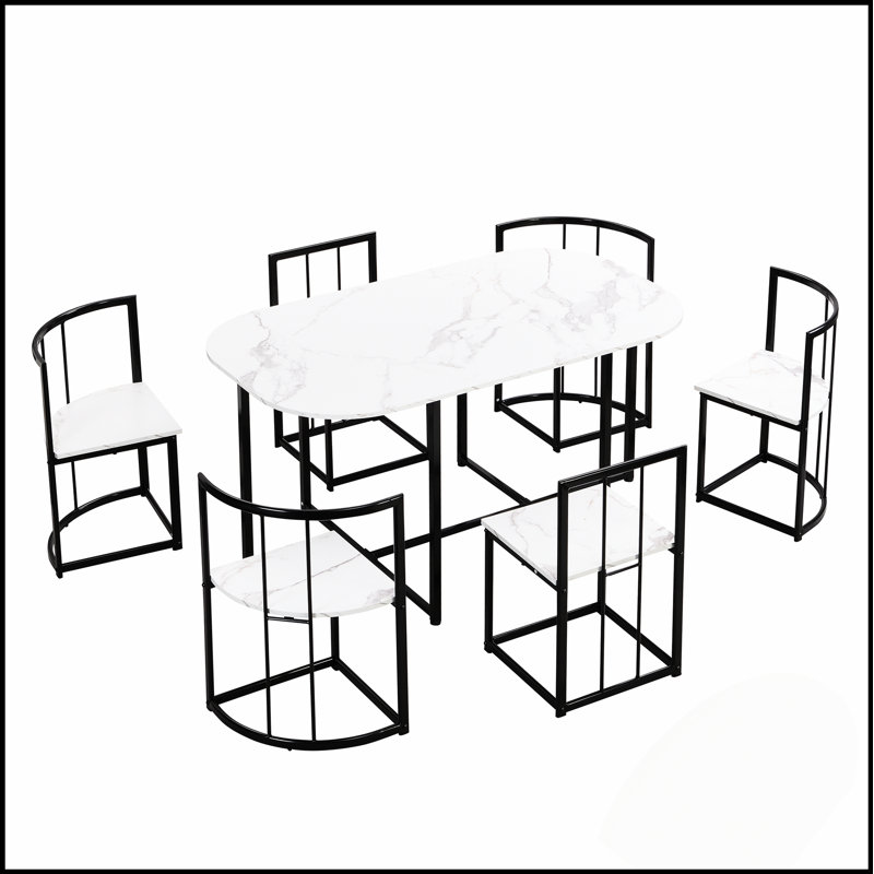 Table de salle à manger moderne en pierre artificielle avec base en acier au carbone, peut accueillir jusqu'à 6 personnes