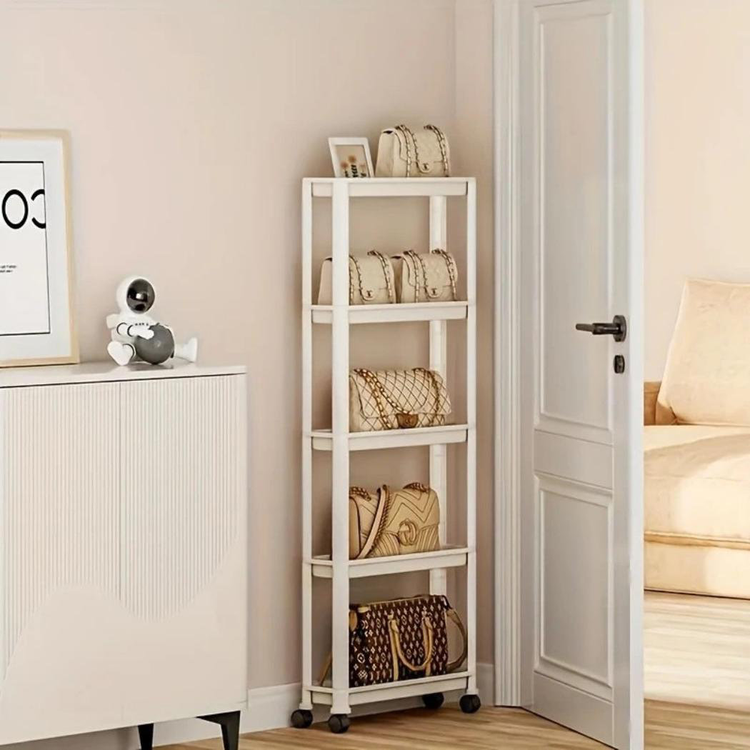 Royal Shade 5-Tier Narrow Plastic Storage Shelf With Scroll Wheel ...