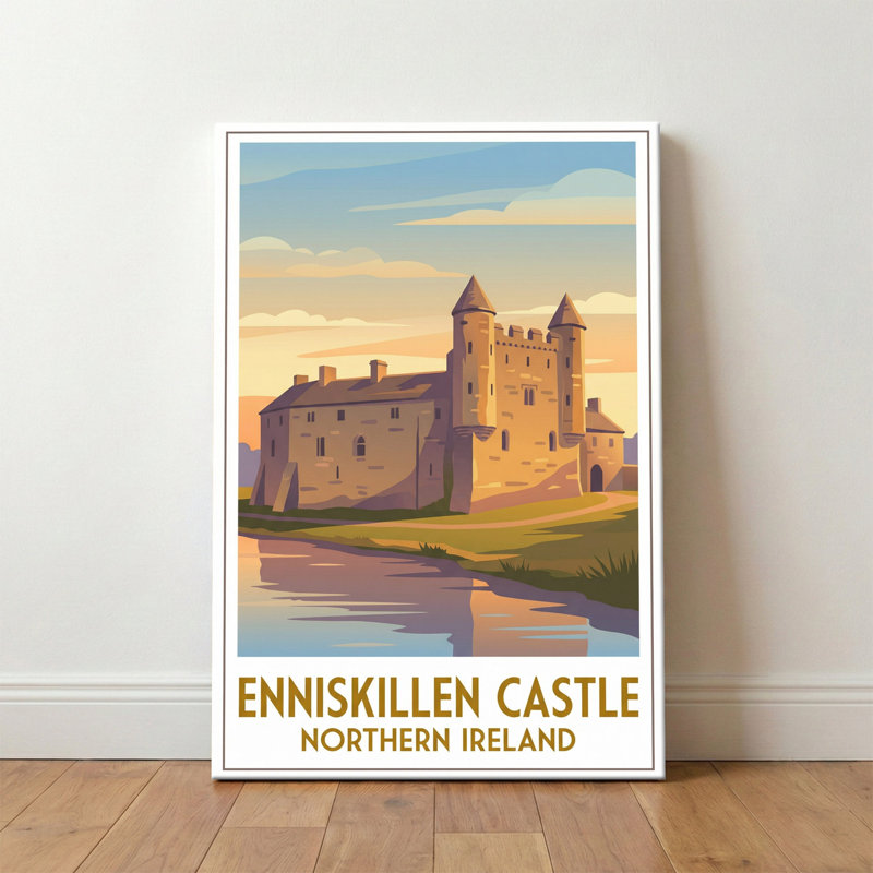 Enniskillen Castle, Northern Ireland - Romantic Travel Poster In Warm Sunset Hues. Giclee Print On Wrapped Canvas. Wall Art, Home Decor - Castles & Palaces, Northern Ireland - Wrapped Canvas Print