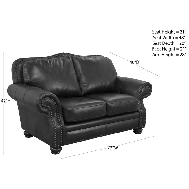 Somto 73" Genuine Leather Rolled Arm Loveseat, Burnham Black Genuine Leather