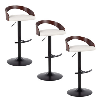 Tabouret de bar pivotant réglable avec repose-pieds arrondi en T, contrôle de hauteur ergonomique, siège en similicuir durable et cadre hybride métal-bois élégant pour un îlot de cuisine ou un bar à la maison.