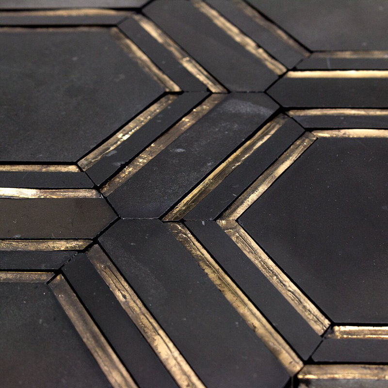 Helix 4" Hexagon Polished Nero Marquina Marble & Glass Mosaic Tile