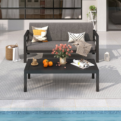Daquann 2 Pieces Outdoor Aluminum Patio Conversation Sofa Sets by Ebern Designs