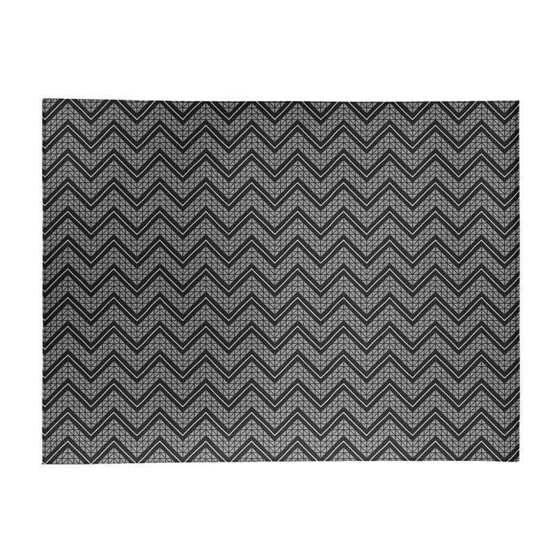 Tapis blanc/noir à chevrons à main, Rectangle 5 pi x 7 pi