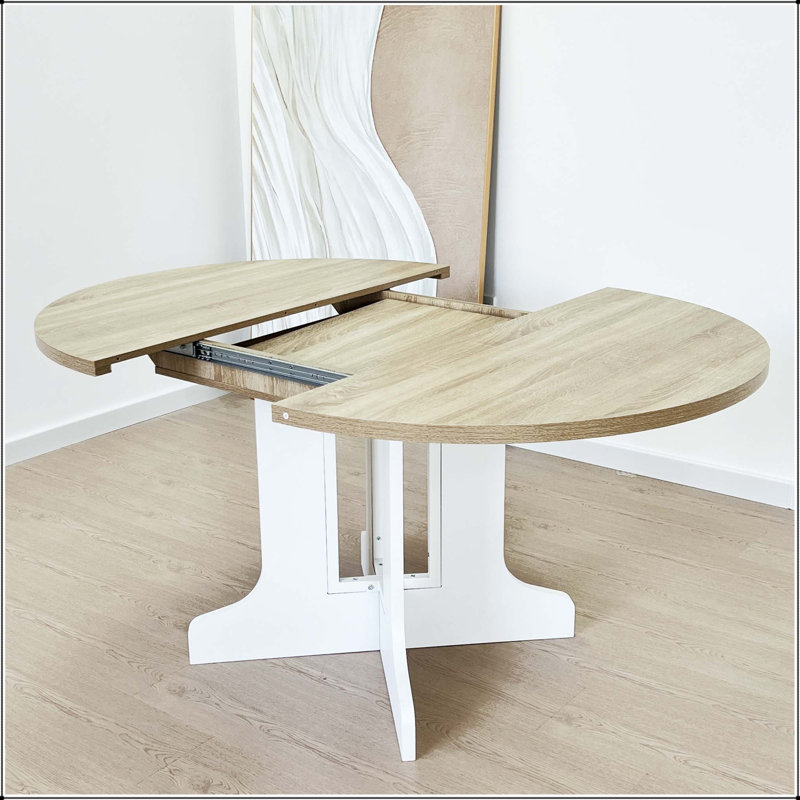 Table de salle à manger ovale extensible avec base en forme de X, Chêne blanc