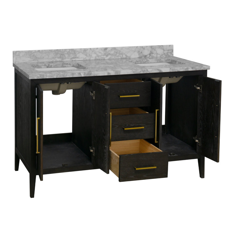 Calgary 60" Double Bathroom Vanity Set, Dark Oak