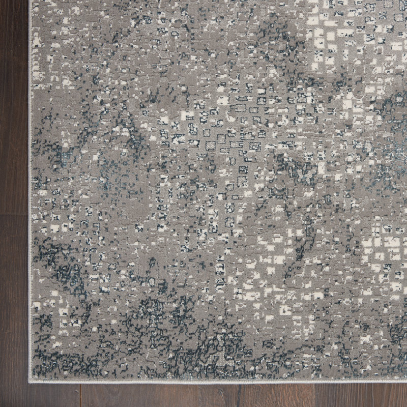 Uptown Abstract Area Rug in Gray/Ivory/Blue, Runner 2'2" x 7'6"