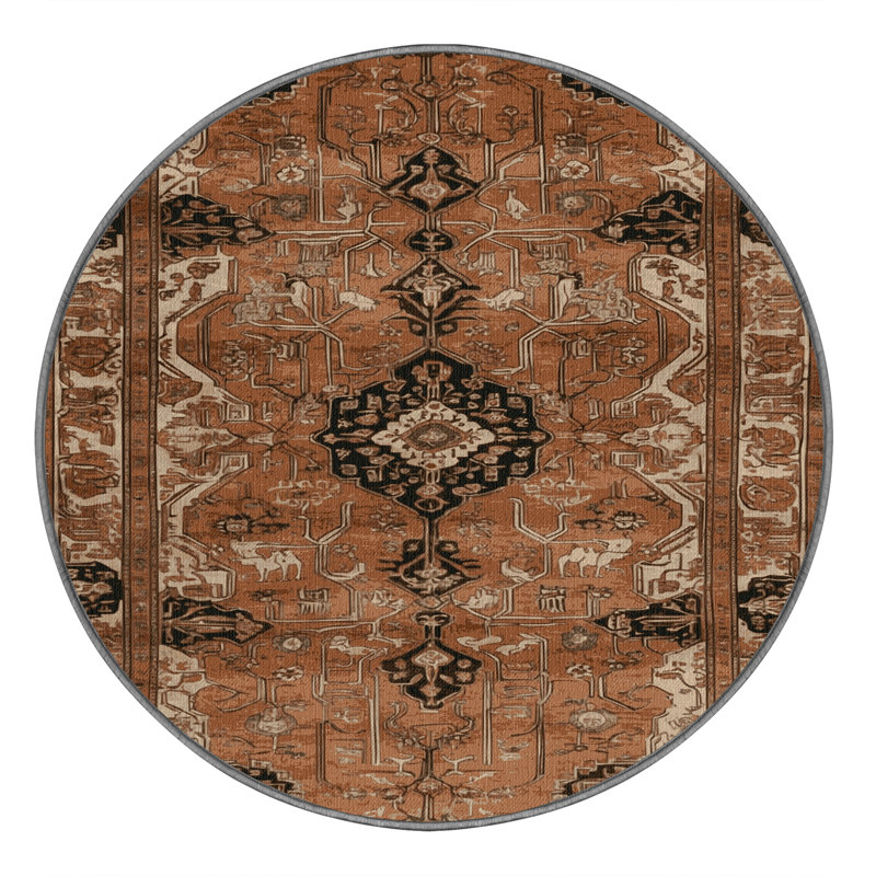 Tapis brun lavable à la machine, Rond 7 pi
