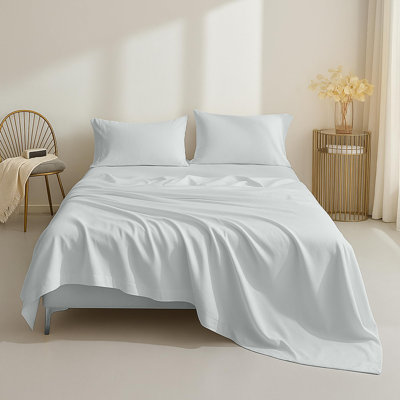New Season - Ensemble de draps en coton - Draps 100% coton à densité de tissage 500 fils avec draps en coton doux (simple, gris clair)