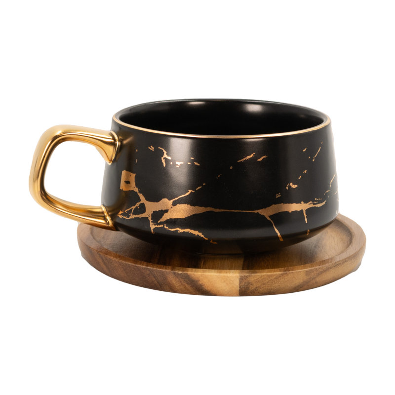 Agace Ceramic Teacup and Saucer, Black