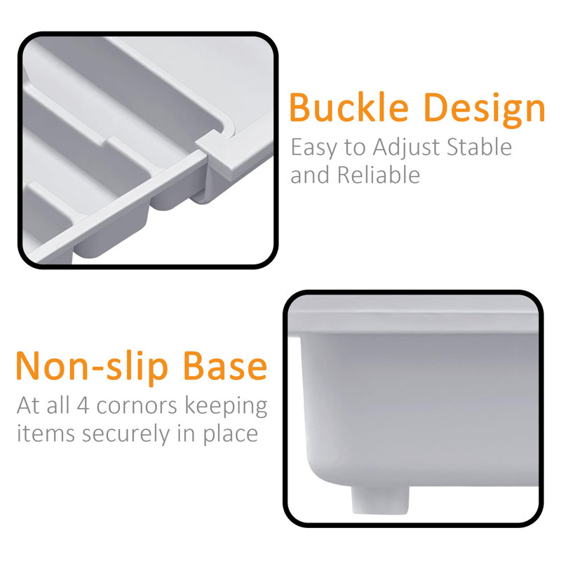 Organisateur de tiroir Silverware pour la cuisine, organisateur de tiroir ajustable pour ustensiles avec 2 porte-couteaux, couverts sans BPA et porte-couverts, rangement en plastique extensible pour cuillères, couteaux et fourchettes (gris)