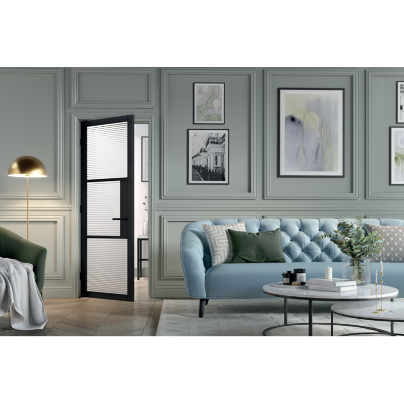 Tribeca 3L Reeded Pre-finished Black Doors 610 x 1981