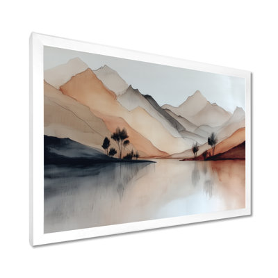 «Watercolor River Drift Mountains», reproduction d'art sur toile, paysage orange