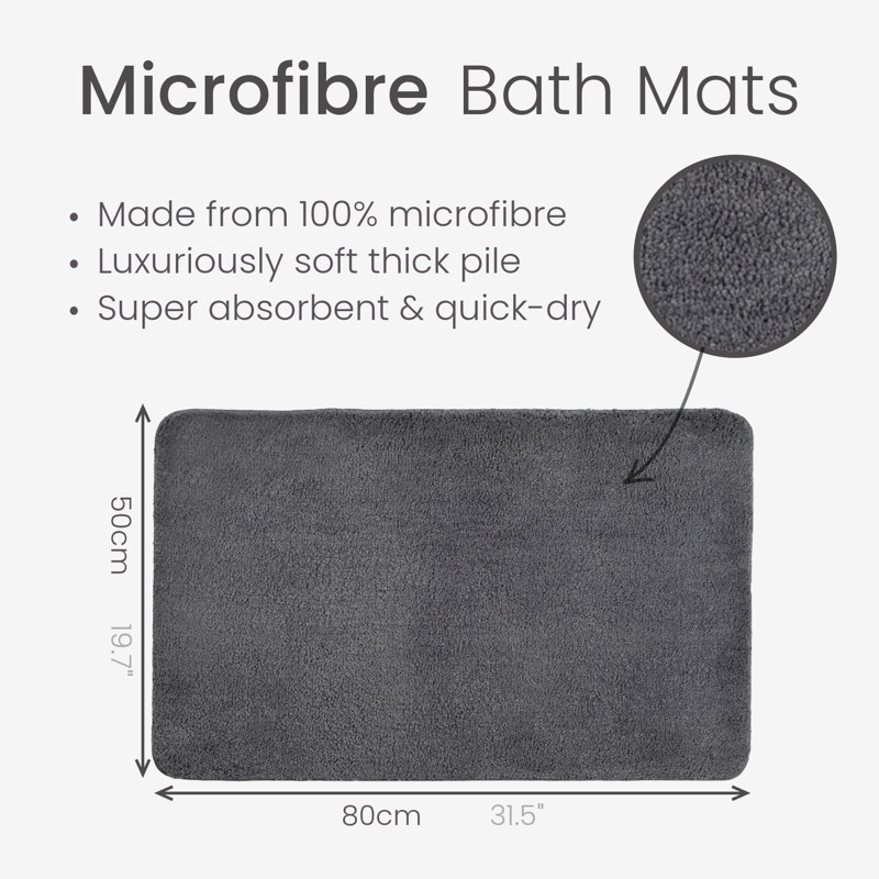 Jordan Microfibre Non Slip Bath Mat, Charcoal