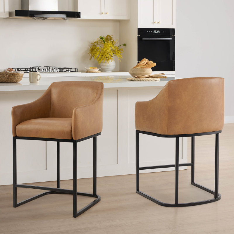 Tabouret de comptoir rembourré, Chameau