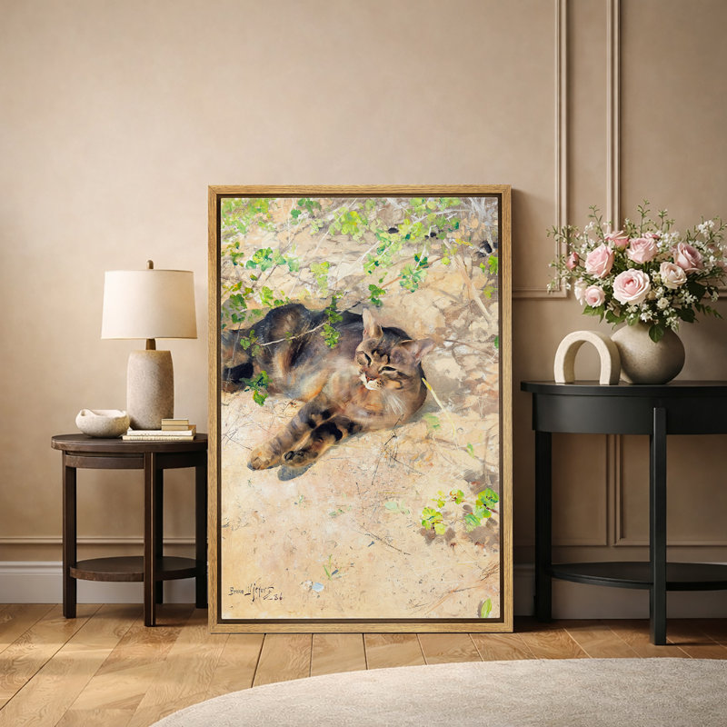 Reproduction d'une scène de chat au repos, H 24 po x l 16 po x P 1,5 po, Cadre flottant naturel
