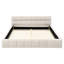 Grand lit tapissier beige avec tissu chenille et fabrication, sans sommier tapissier dans la chambre à coucher, tête de lit, structure-461158076