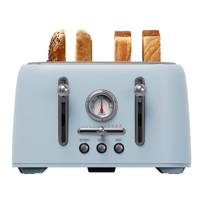 Grille-pain à 4 tranches en acier inoxydable avec fentes de 1,6 po de largeur, grille-pain Bagel rétro avec 6 niveaux de brunissement, dégivrage / bagel / annulation, plateau à miettes amovible
