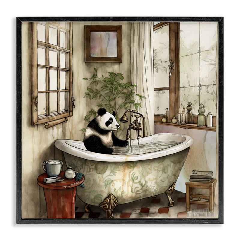 Giclée encadrée Panda Bear Bath Time, par Sasha, H 12 po x l 12 po, Giclée encadrée noir minuit