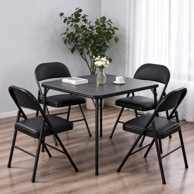 Chaises noires pliantes avec siège rembourré en polyuréthane, chaises portatives empilables peu encombrantes pour petits espaces (ensemble de 4)
