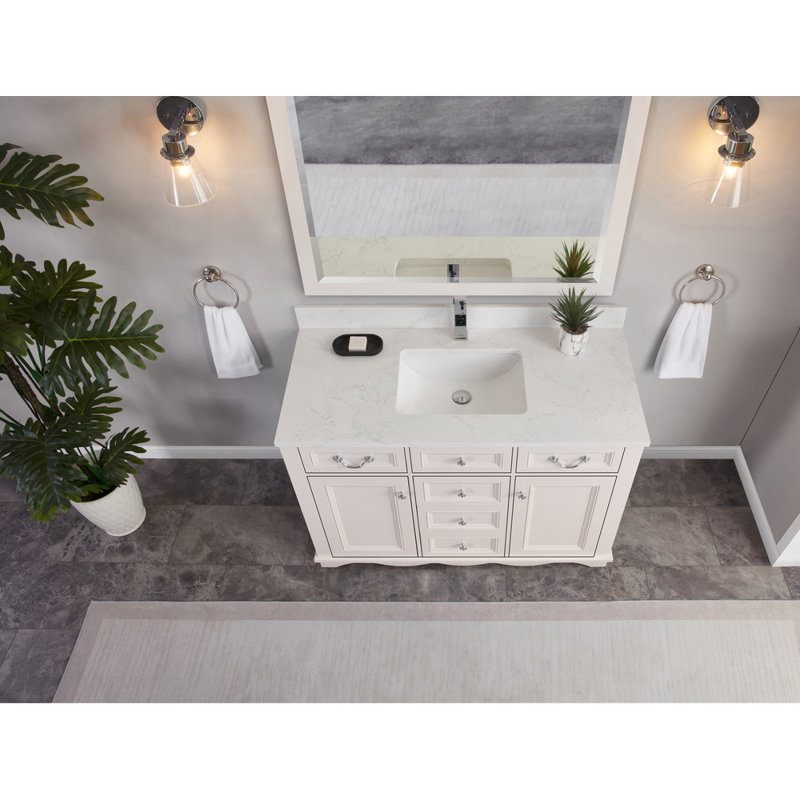 48" Cadet Finish Solid Wood Sink Vanity  With 1' Artificial Stone Top, Dreamy White