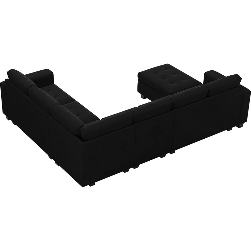 Shavera 6 - Piece Velvet Sectional Sofa L Shaped Modular Couch Living room Corner Sofa with Storage Ottoman, Black Velvet