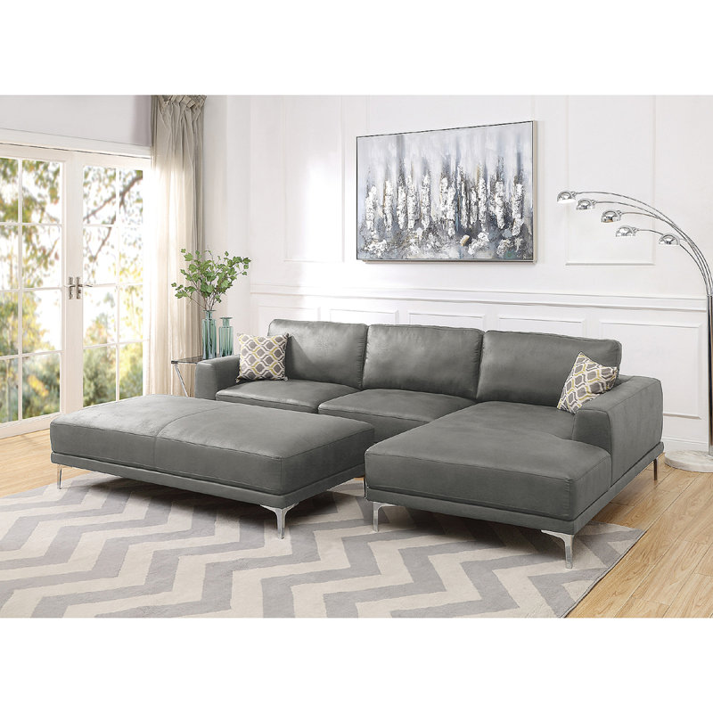 Miheli Faux Leather Ottoman, Gray Faux Leather