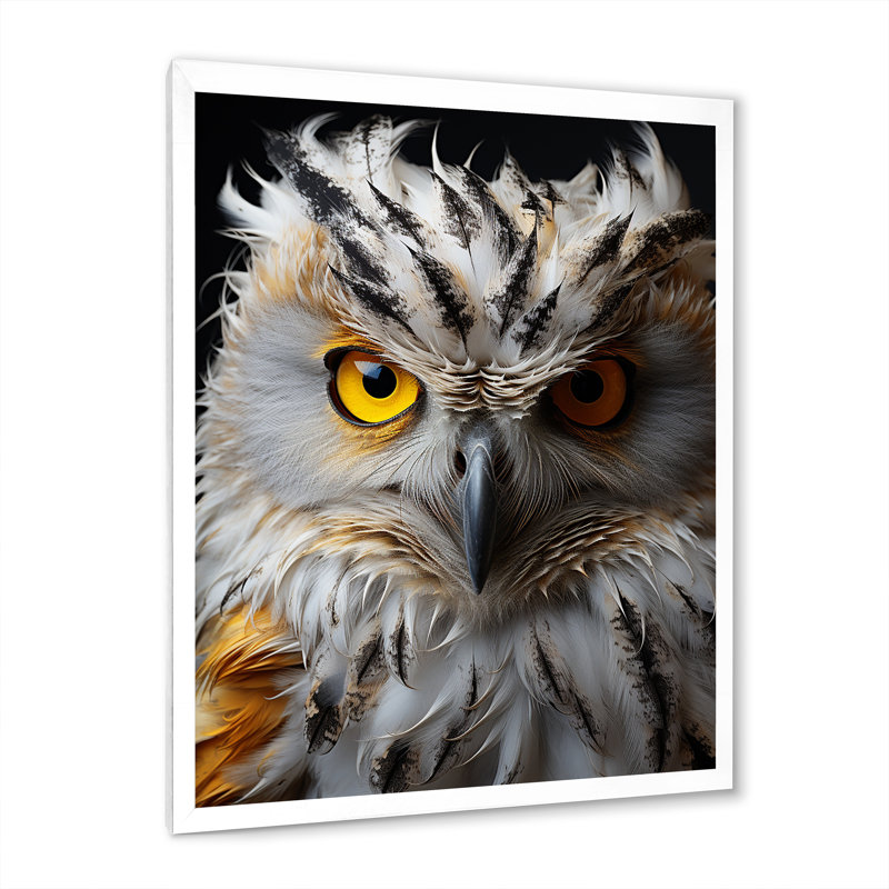 Hibou gris animal monochrome - imprimé, H 40 po x l 30 po x P 1,5 po, Cadre photo blanc