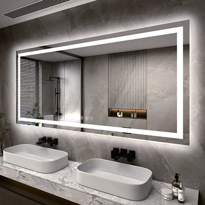 72" X 36" LED Bathroom Mirror With Dimmable Light Anti-Fog Lighted Vanity Mirror With 3 Color Modes, IP44 Waterproof Horizontal/Vertical Mount