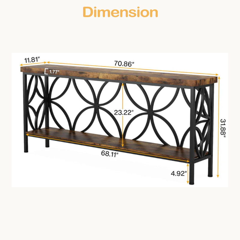 Coffee Table,2-Tier Console Table,Modern Sofa Table, Rustic Brown