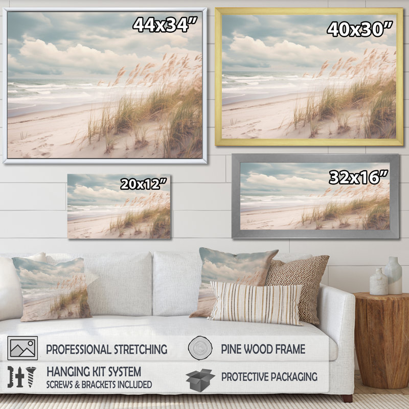 Aliegha Beach Grass Landscape IV - Coastal Beach, art mural, H 12 po x l 20 po, Cadre flottant blanc