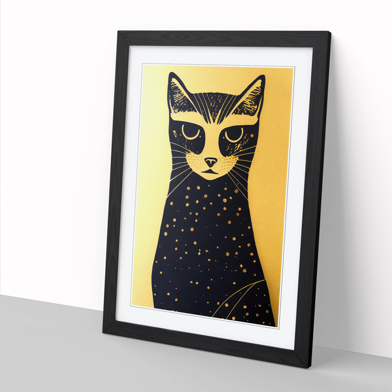 FRM-V0523-378X Cat Gold - Single Picture Frame Print, Black Framed, 64cm H x 46cm W x 2cm D