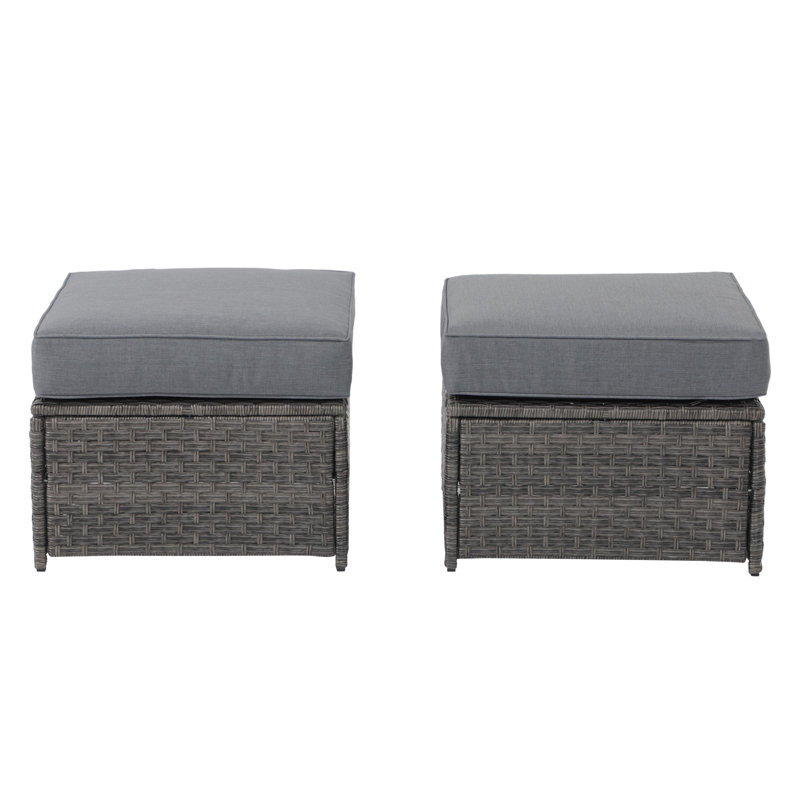 Pouf extérieur en osier Yoleth avec coussin, gris