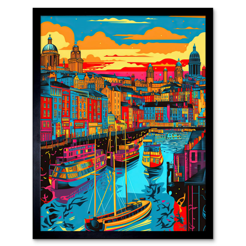 Raya Vibrant Liverpool City Waterfront Sunset Cityscape - Single Picture Frame Print