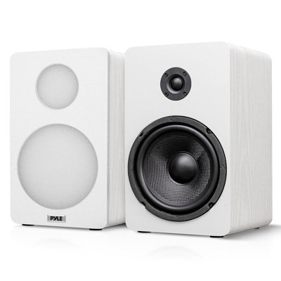 Pyle 6.5” Bookshelf Speakers - Pair Of Wired Bookshelf Speakers With Wall Mount Brackets, 2-way Hifi Home In White