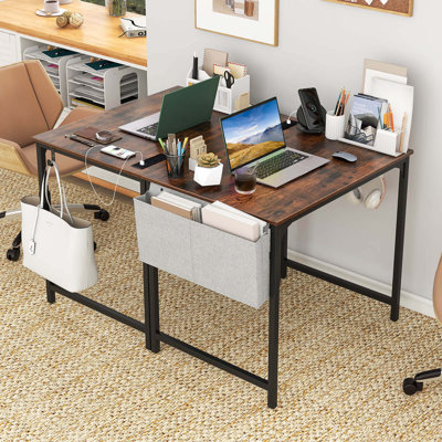 Rowney Steel Computer Desk with Built-In Electrical Outlet