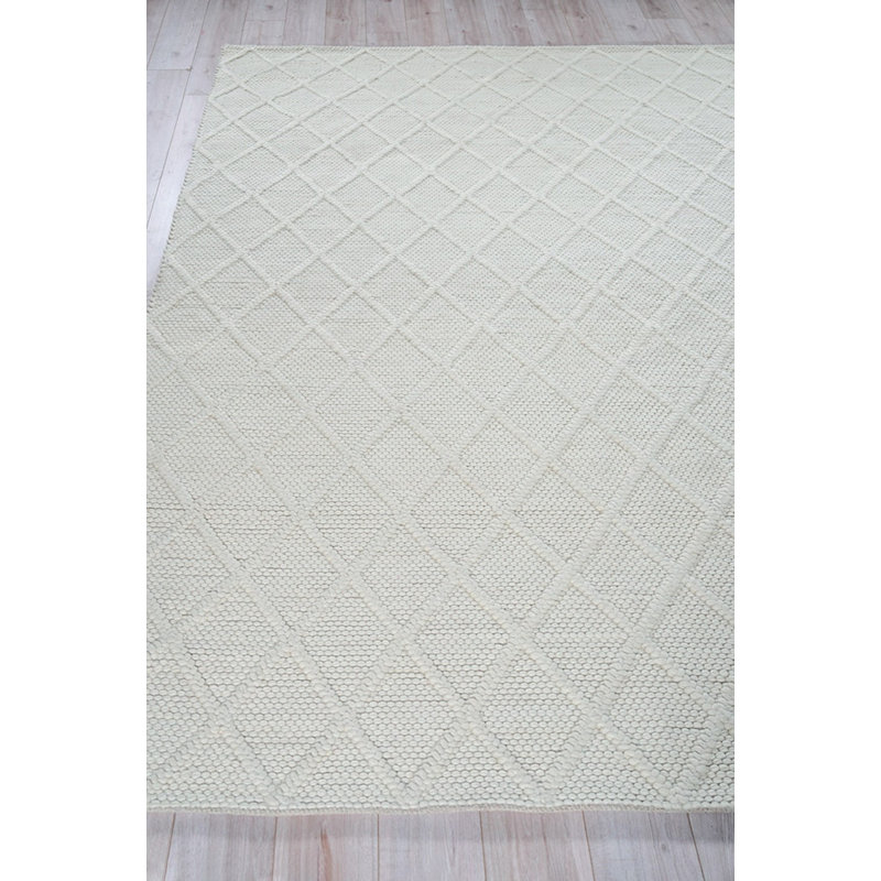 Rectangle Brentwood Geometric Handmade Flatweave Wool/Viscose Area Rug in Silver, White, Rectangle 2' x 3'