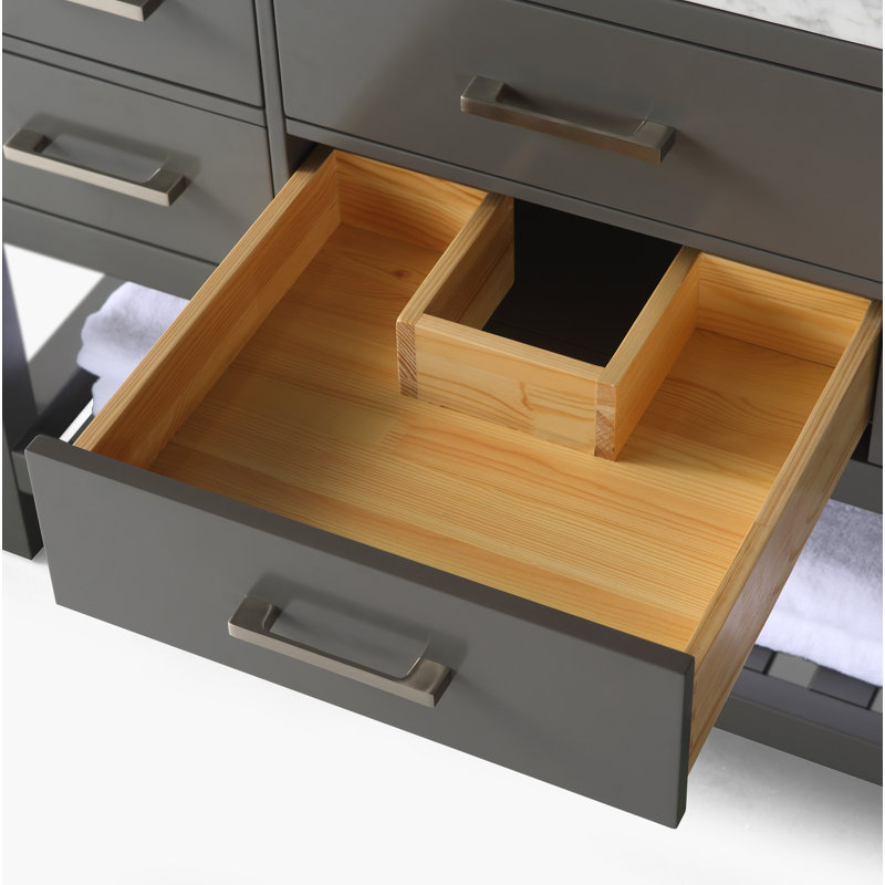 Ensemble de meuble-lavabo simple 48 po Carrie, Gris saphir / nickel brossé, Marbre blanc de Carrare