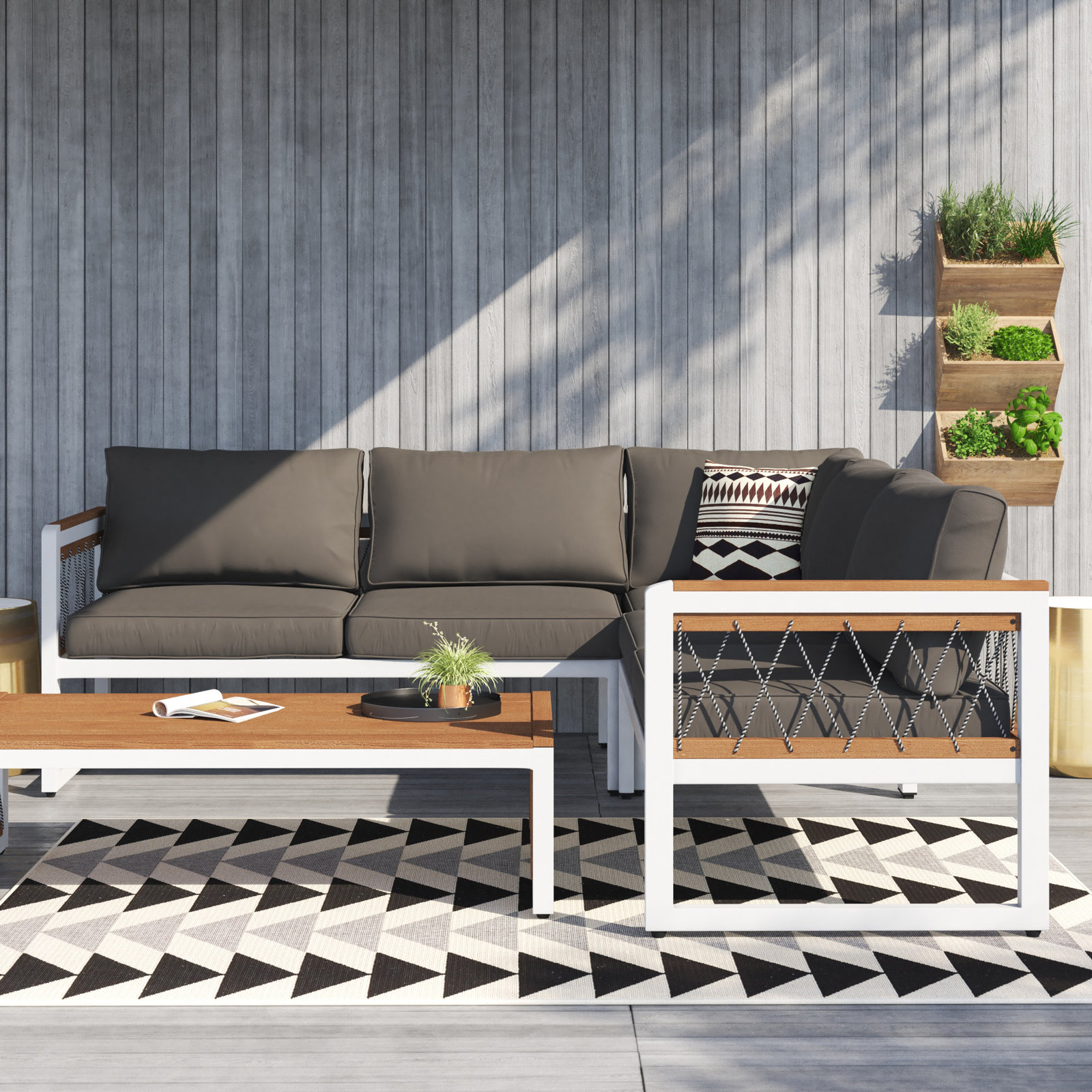 Teak 5 - Person Modular Patio Conversation Set with Cushions