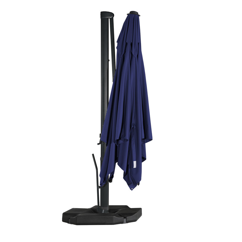 Naithan Lighted Cantilever Umbrella Included Base with Wheels, Navy Blue, 10ft x 13ft