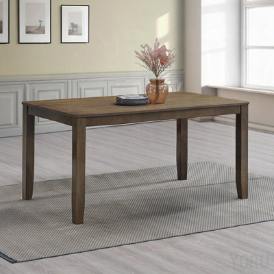 Walnut Finish Rectangular Dining Table 1pc Solid Rubber Wood Kitchen Furniture