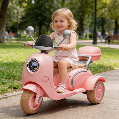 12V Kids Ride On Electric Motorcycle, 2 Motors 3-Wheel Ride-On Toy With Music