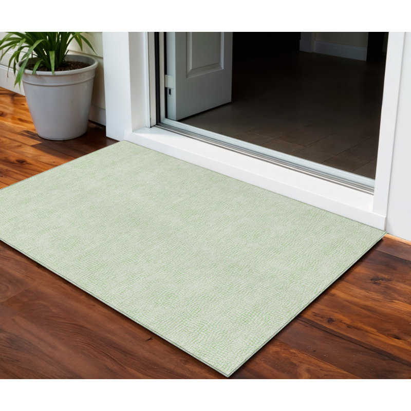 3' X 5' Mint Green And Ivory Geometric Washable Indoor Outdoor Area Rug