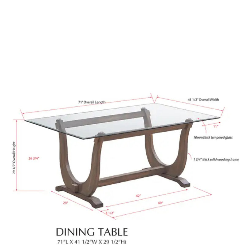 Table de salle à manger rectangulaire en verre trempé 71 po Daponte, Gris