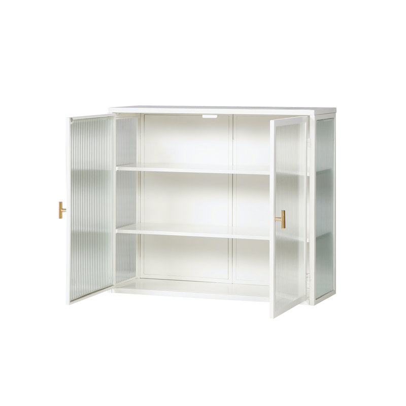Armoire murale moderne 27,56 po à deux portes en verre avec rangement à trois niveaux pour le hall d'entrée, salle de bain, noir