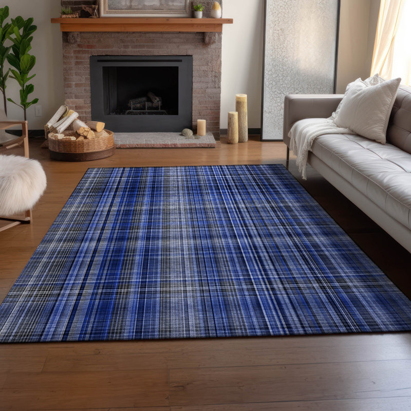Tapis bleu marine Cerrito AMF541 lavable à la machine de qualité supérieure, Rectangle 10 pi x 14 pi