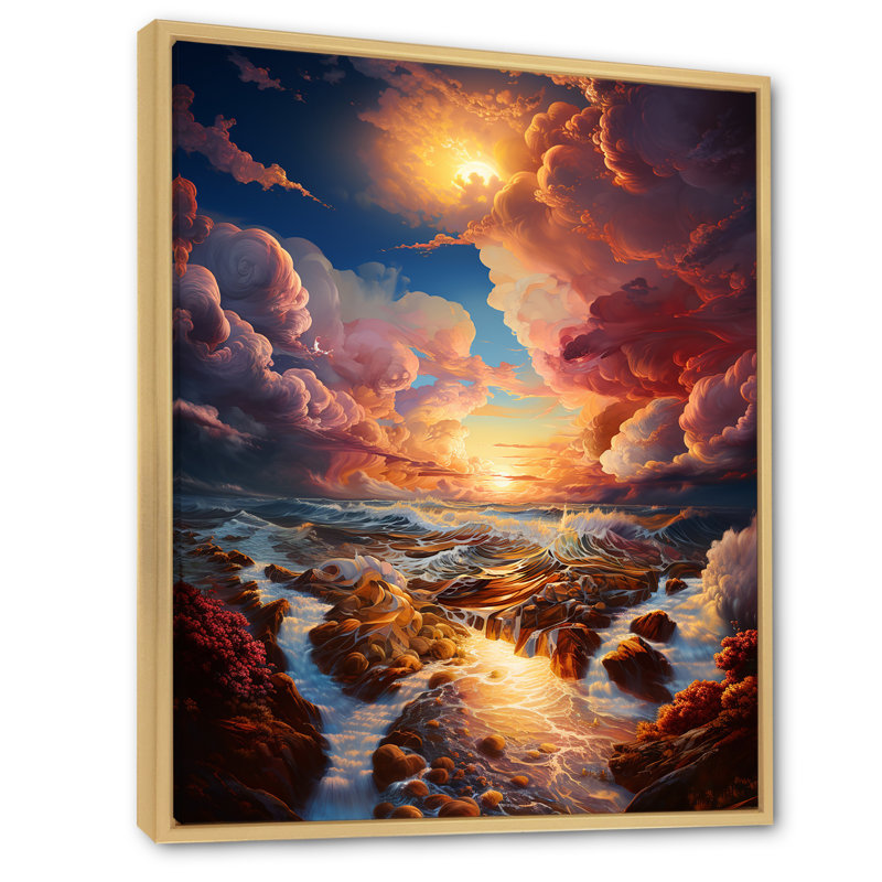 «Clouds Sunset», impression à l'encre liquide sur toile IV, H 44 po x l 34 po x P 1,5 po, Cadre naturel flottant