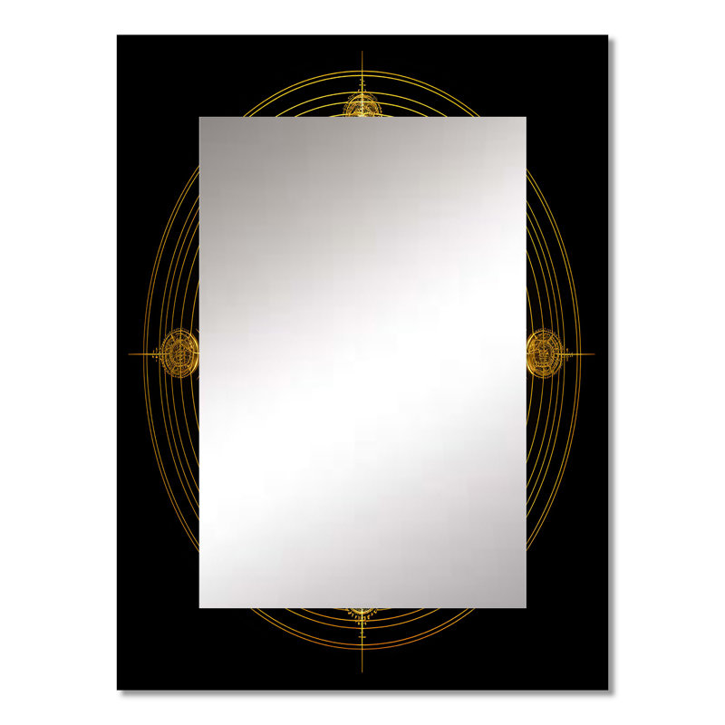 Knowing Sacred Geometry Gold On Black I - Geometric Unique Wall Mirror Decor, Modern Large Mirror, Printed Metal Art