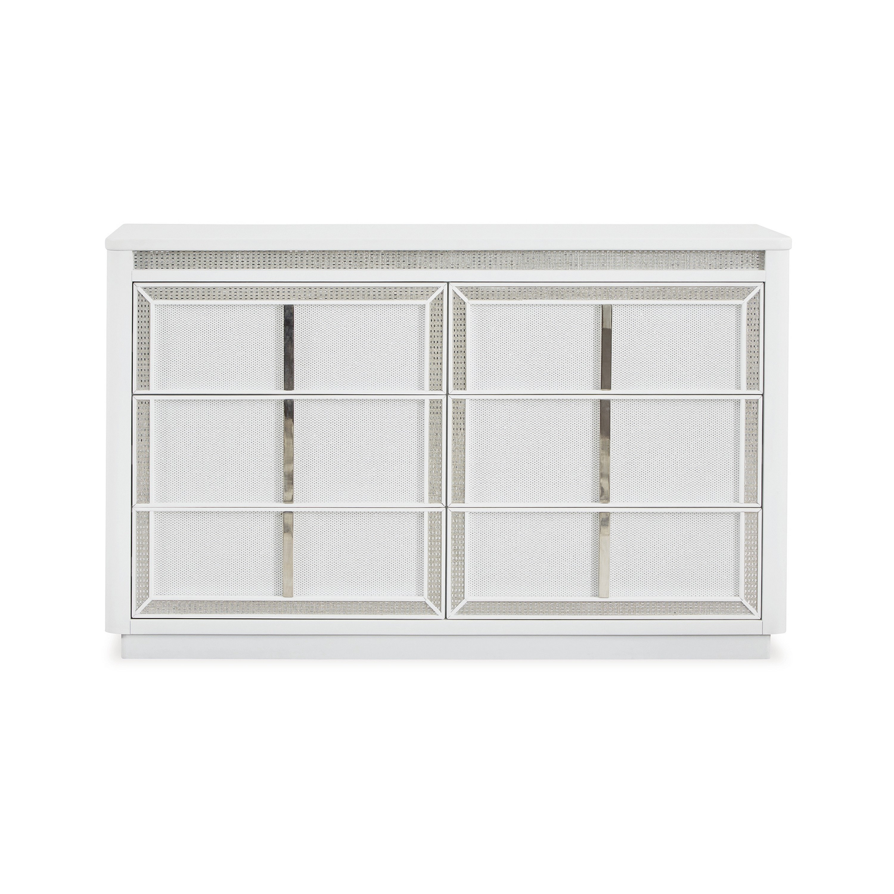 Benjara Canaal Wide Dresser, 6 Drawer, White Solid Wood, 64 Inch, LED ...