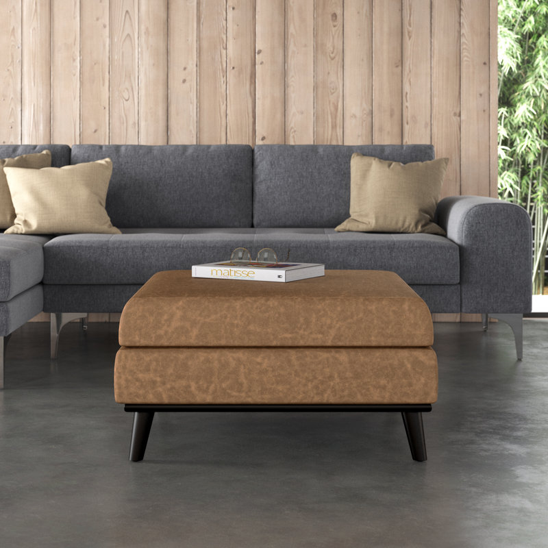 Brookside Black Faux Leather Mid-Century Modern Storage Ottoman